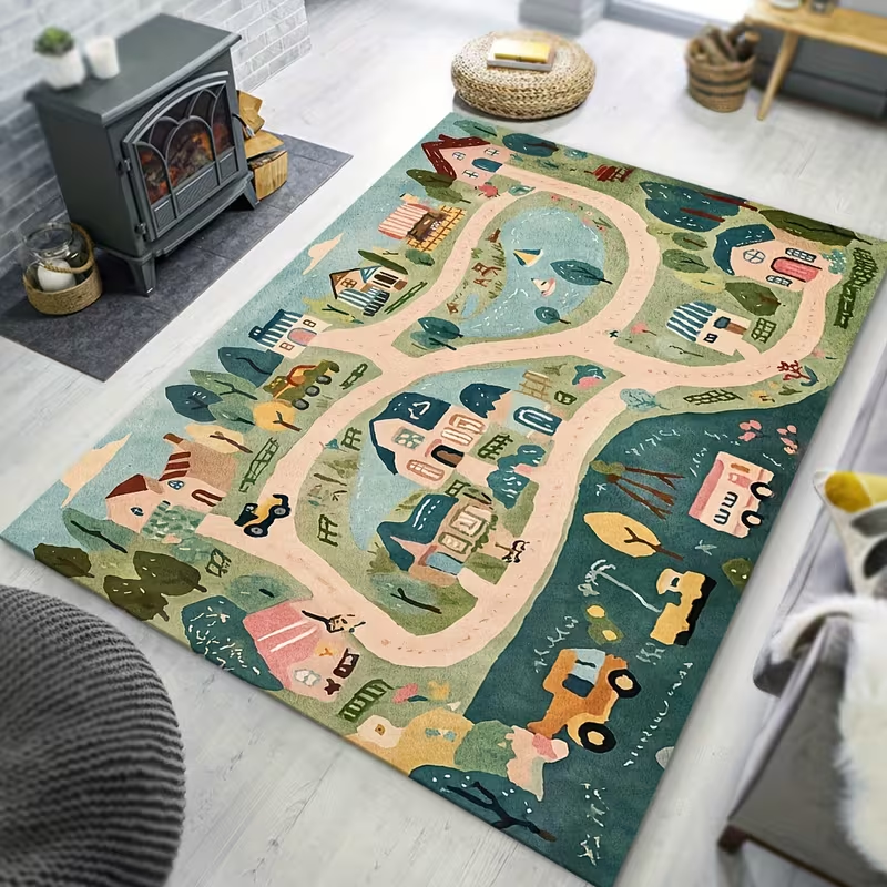 Commercial Road Printing - Cartoon Country Town Road Car Tree