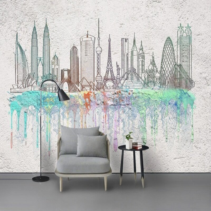 Modern watercolor city silhoue - Commercial Wallpaper Printing avaliação e preço