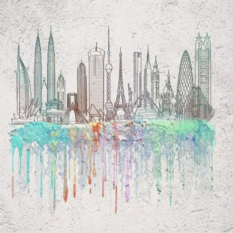 Modern watercolor city silhoue - Commercial Wallpaper Printing avaliação e preço